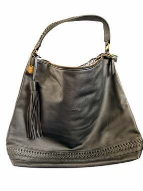 Ampere Creations Aida Vegan Leather Hobo Bag with Tassel Detail